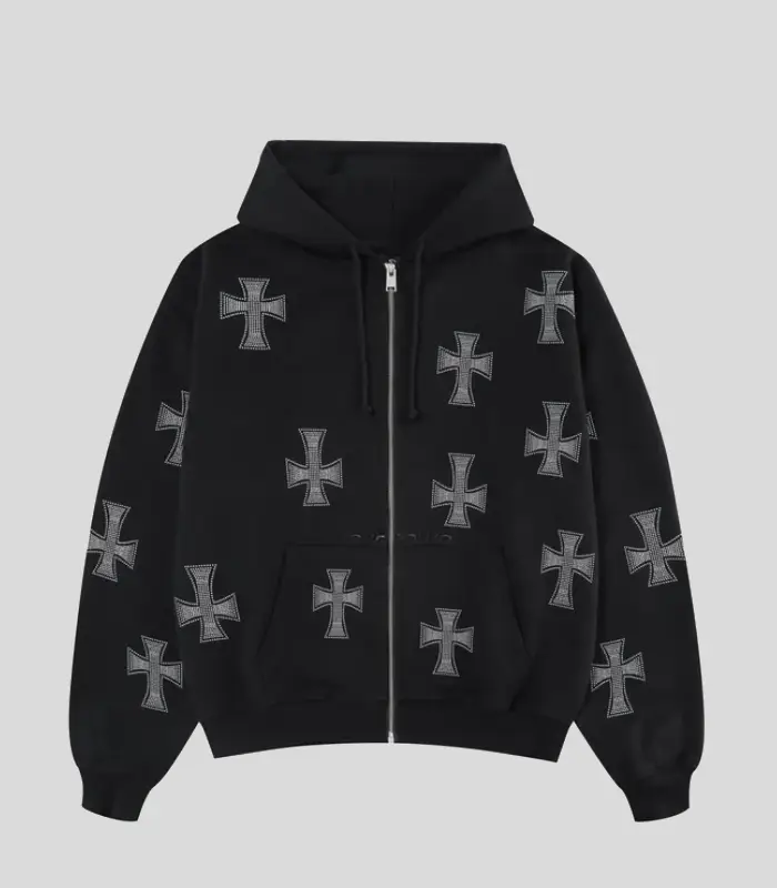 BLACK WHITE RHINESTONE HOODIE.webp BLACK / WHITE RHINESTONE HOODIE