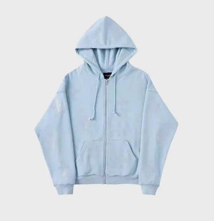 UNKNOWN HOODIE BABY BLUE RHINESTONE CROSS