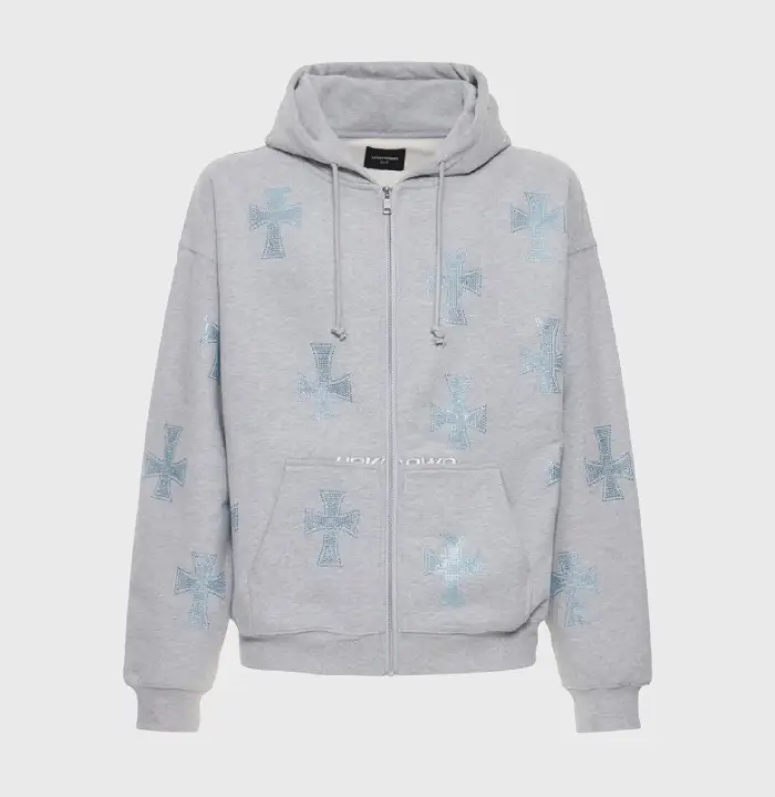 New Project 39.webp Grey rhinestone cross cotton hoodie Unknown Men Luisaviaroma