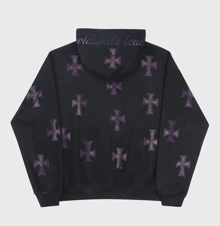 New Project 40.webp BLACK×PURPLE RHINESTONE CROSS ZIP HOODIE -BLACK- WALKIN STORE