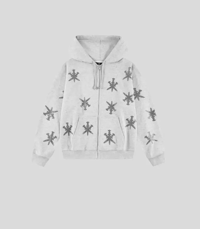 Rhinestone Zip Hoodie Grey.webp Unknown london Rhinestone Zip Hoodie Grey